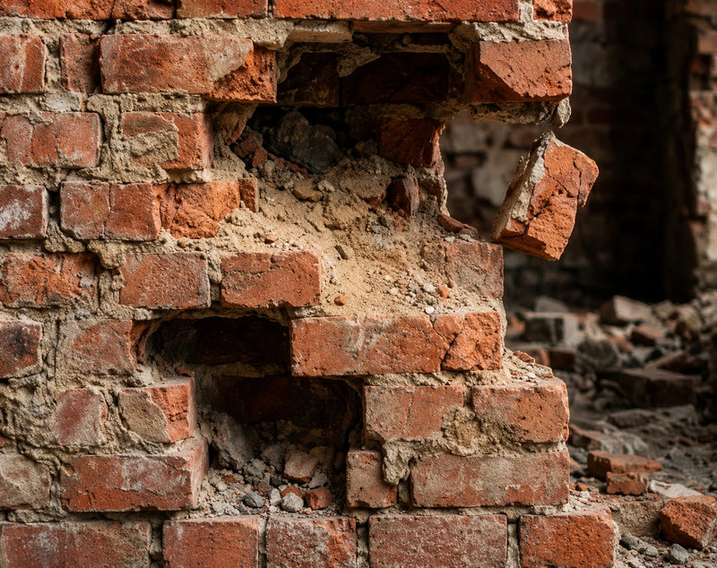Damaged skin barrier, like a crumbling brick wall