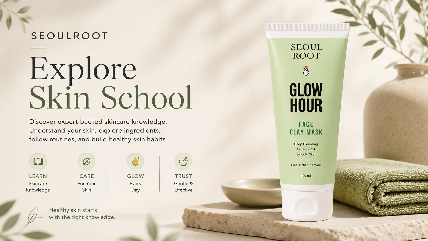 Seoul Root skincare routine in warm natural light